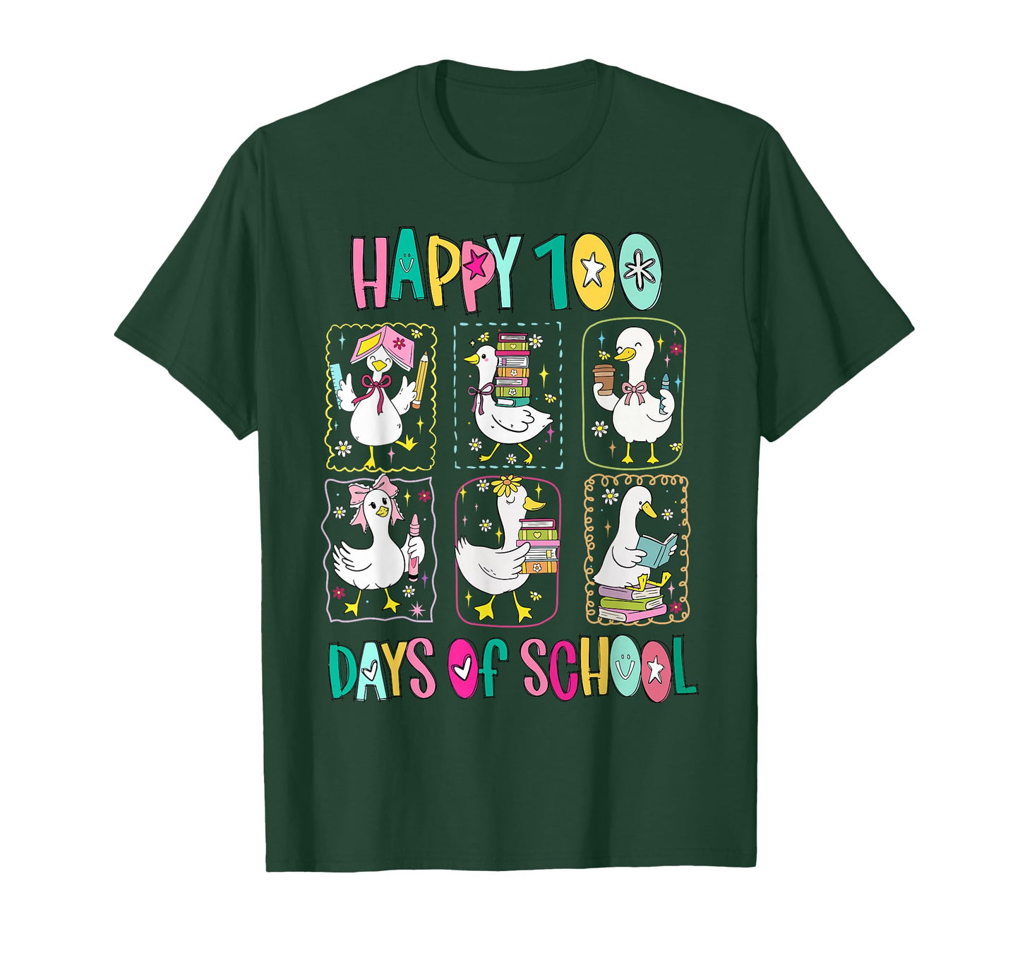 Happy 100 Days of School Student Teacher Funny Goose Silly T-Shirt