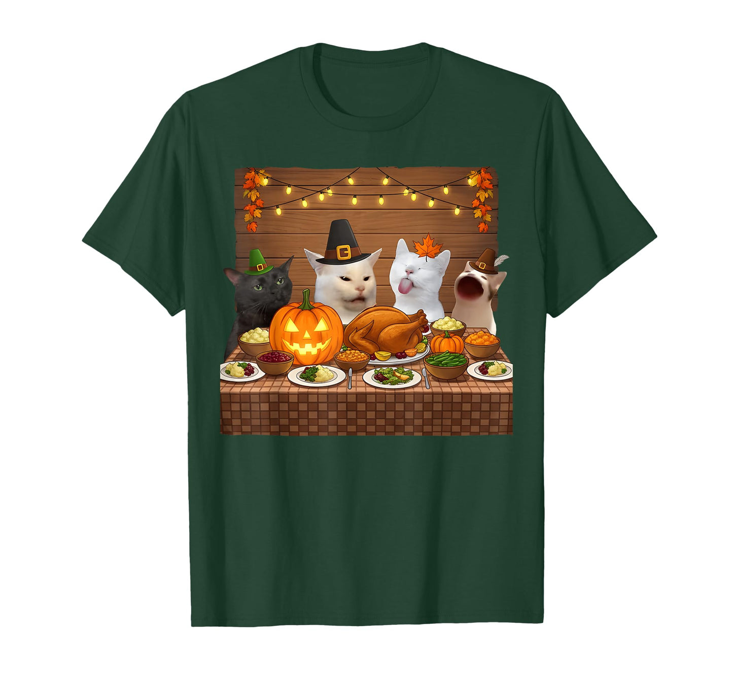 Thanksgiving Cats Dinner Feast Vintage Meme Men Women Kids T-Shirt