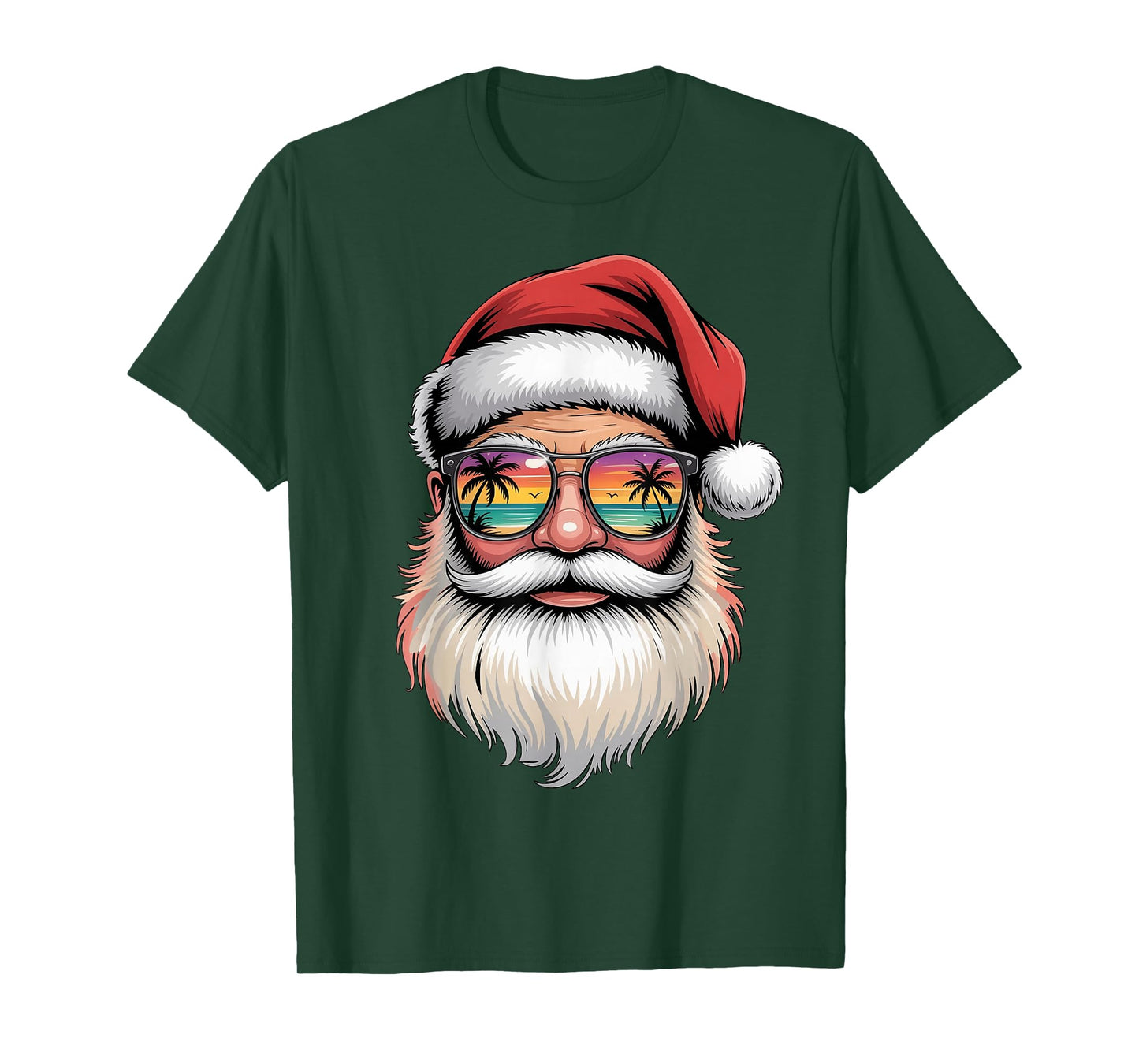 Tropical Christmas Hawaiian Santa Sunglasses Summer Xmas T-Shirt