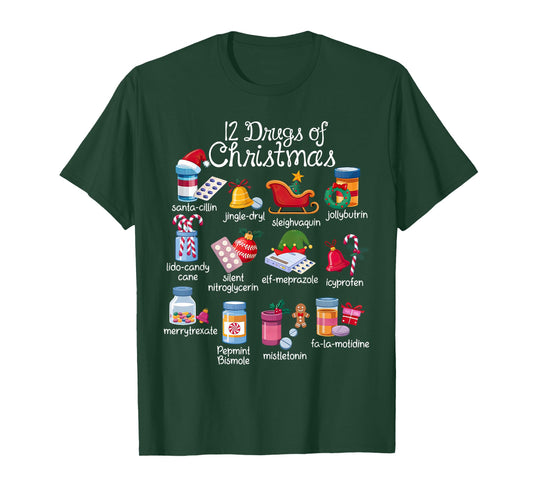 12 Drugs of Christmas Pharmacist Technician Pharmacy Squad T-Shirt