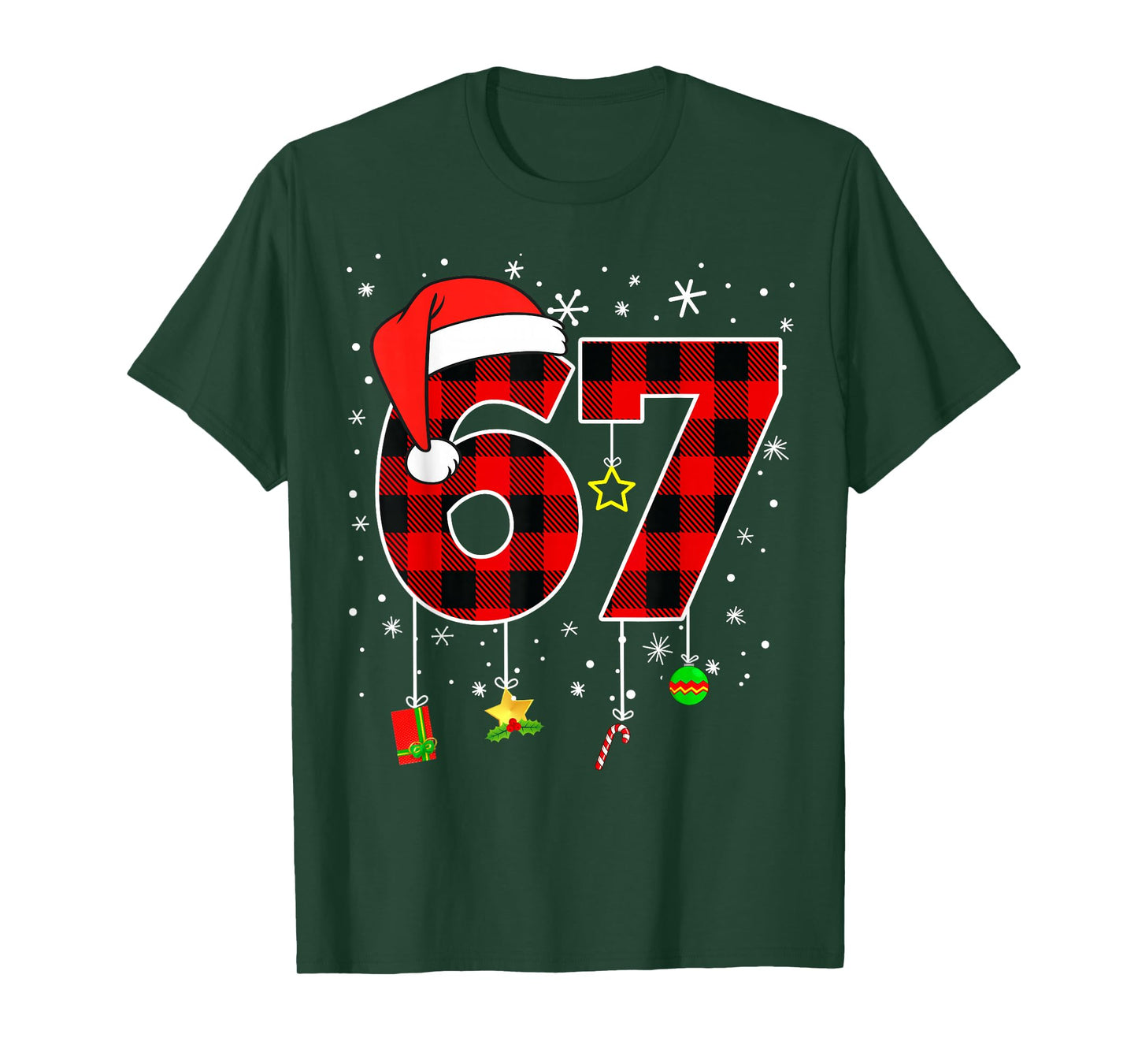 Six Seven 67 Christmas Red Plaid Xmas Boys Kids Funny Santa T-Shirt
