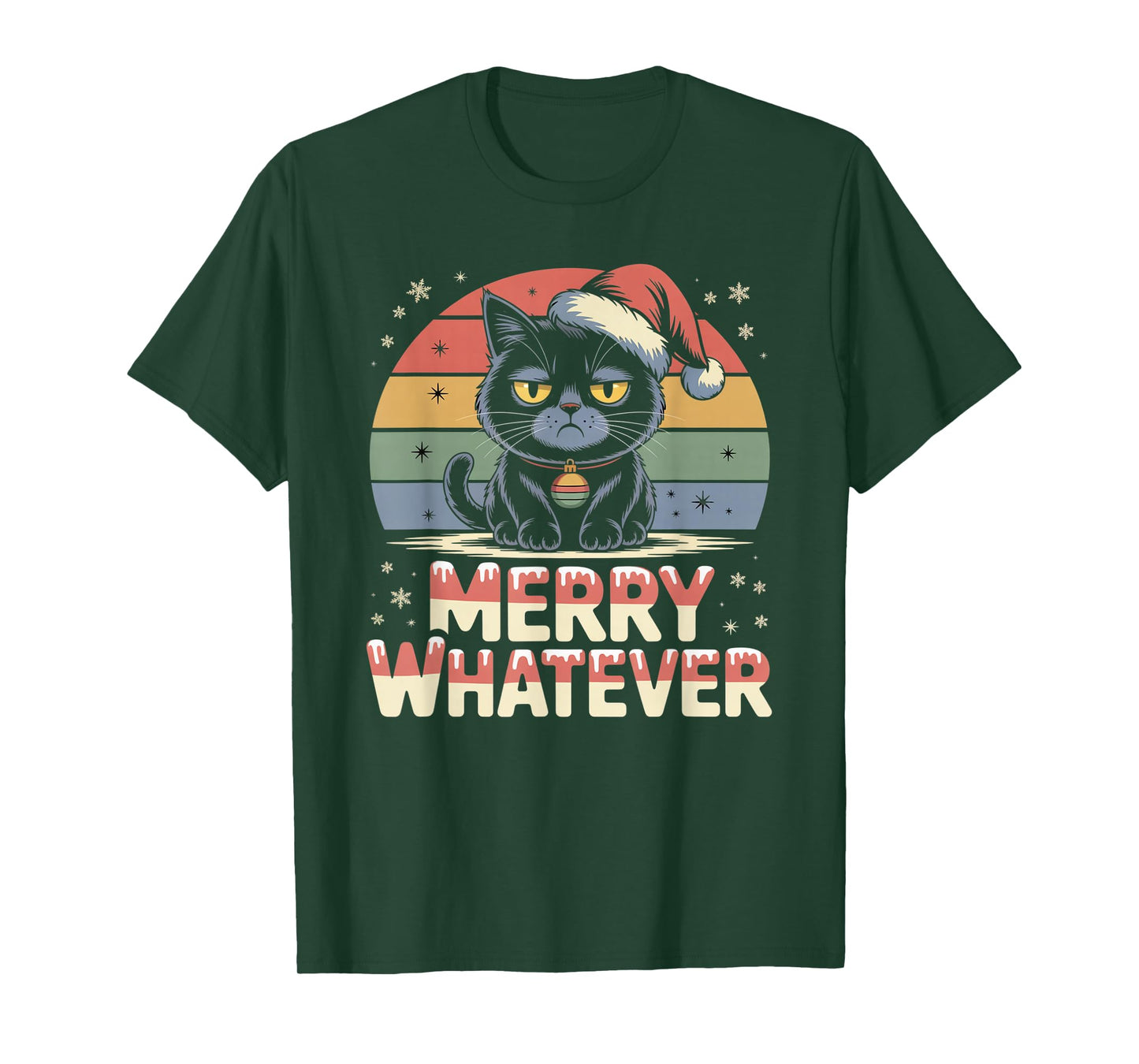 Merry Whatever Bruh Cat Holiday Humor Festive Rainbow T-Shirt