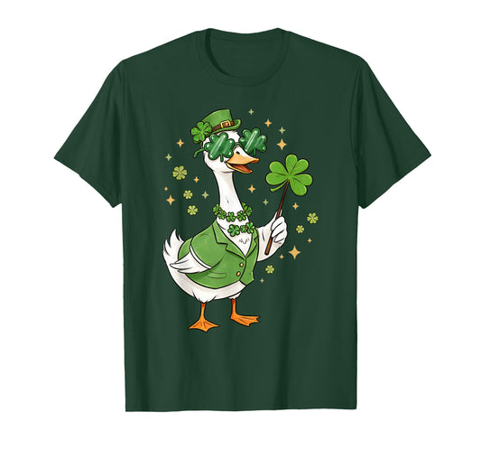 Lucky Irish Shamrock Leprechaun Silly Goose St Patricks Day T-Shirt