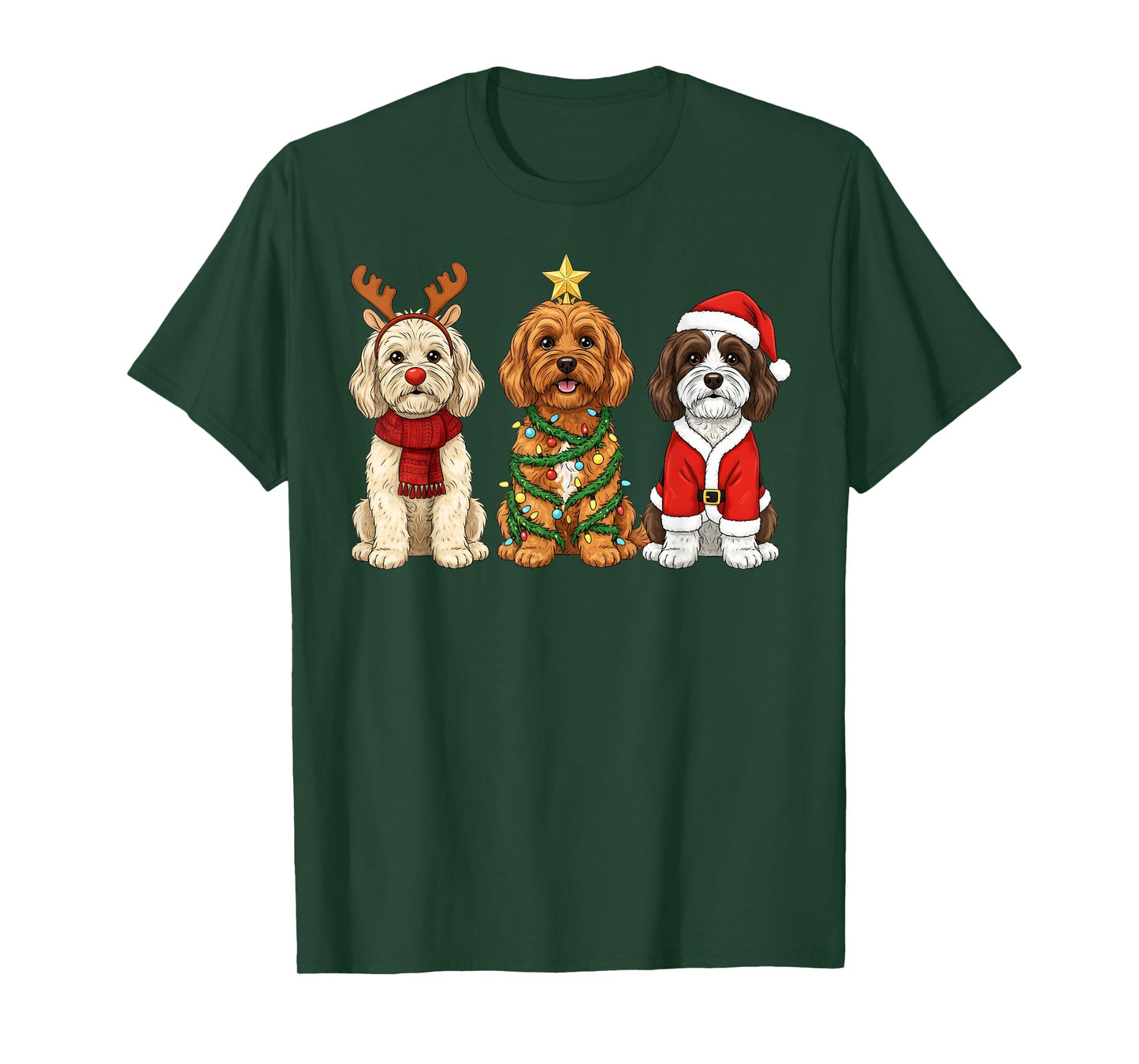 Retro Christmas Cockapoo Santa Reindeer Dog Lover T-Shirt