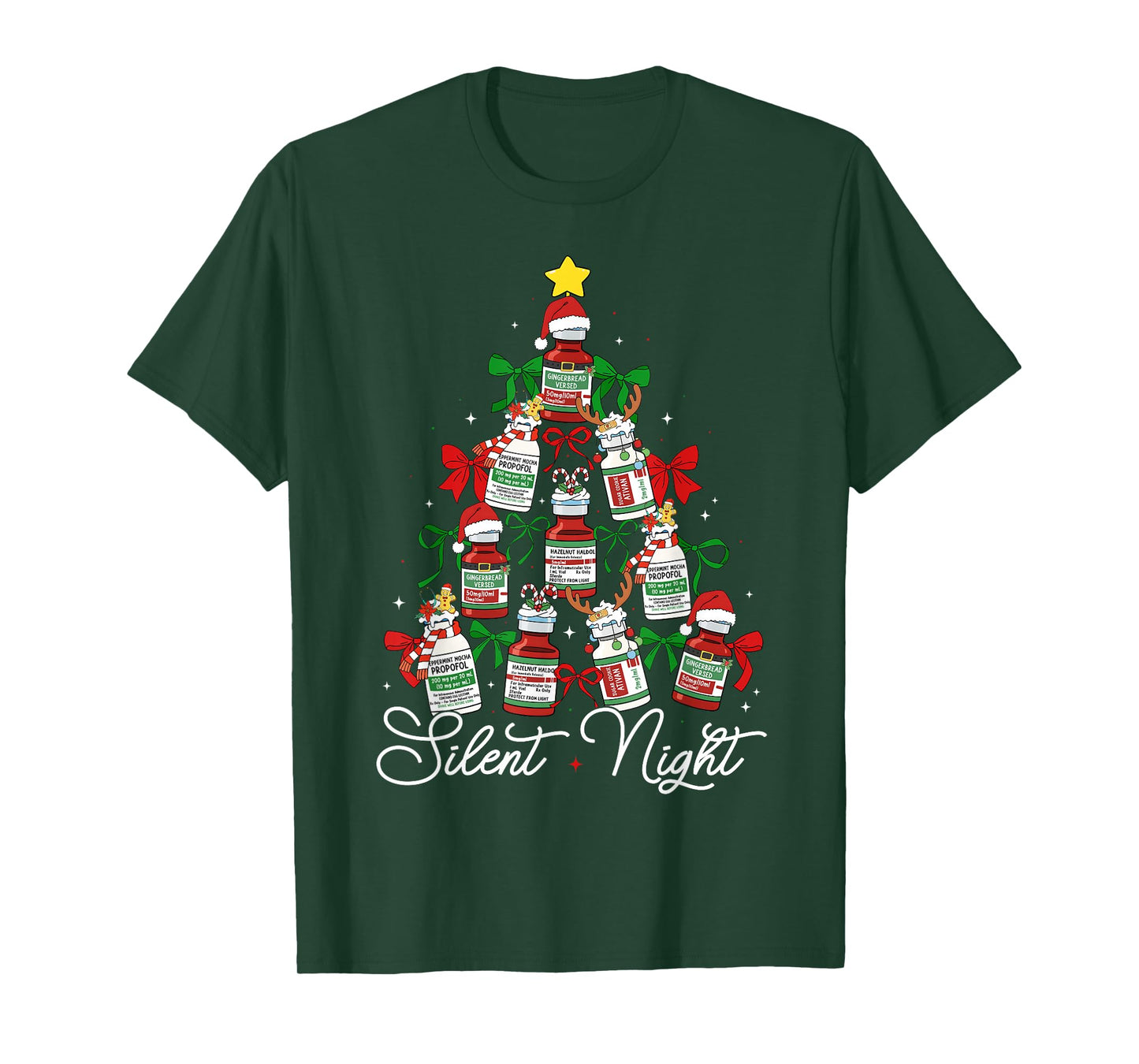 Preppy Silent Night Christmas Coquette Bow Nurse Girl Women T-Shirt