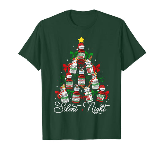 Preppy Silent Night Christmas Coquette Bow Nurse Girl Women T-Shirt