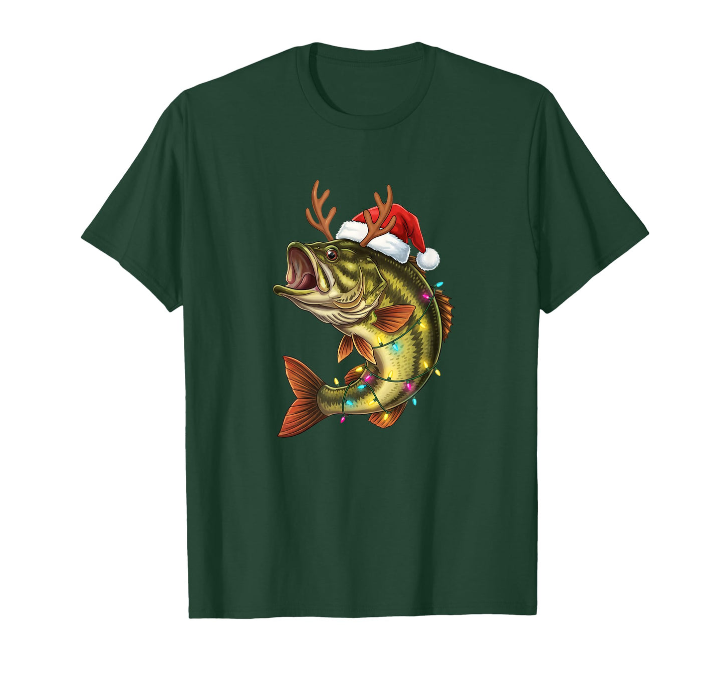 Christmas Bass Santa Hat with Lights Funny Fishing Xmas Angl T-Shirt