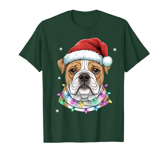 Christmas Lights Dog Santa Hat Cute Xmas Pajamas T-Shirt