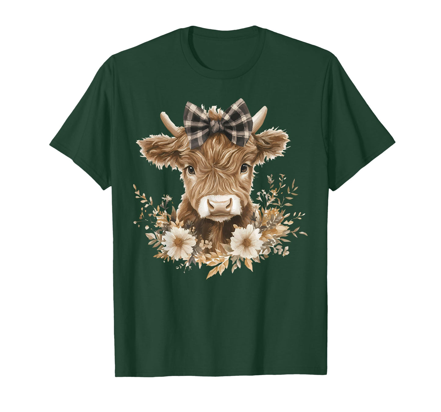 Highland Cow with Bow Flowers Cute Floral Cow Girls Women T-Shirt