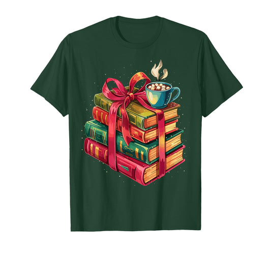 Book Lover Hot Cocoa Christmas Reading T-Shirt