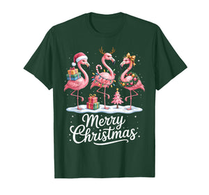 Merry Christmas Flamingo Women Girls Kids Xmas Flamingos T-Shirt