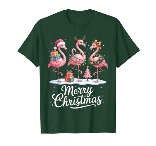 Merry Christmas Flamingo Women Girls Kids Xmas Flamingos T-Shirt