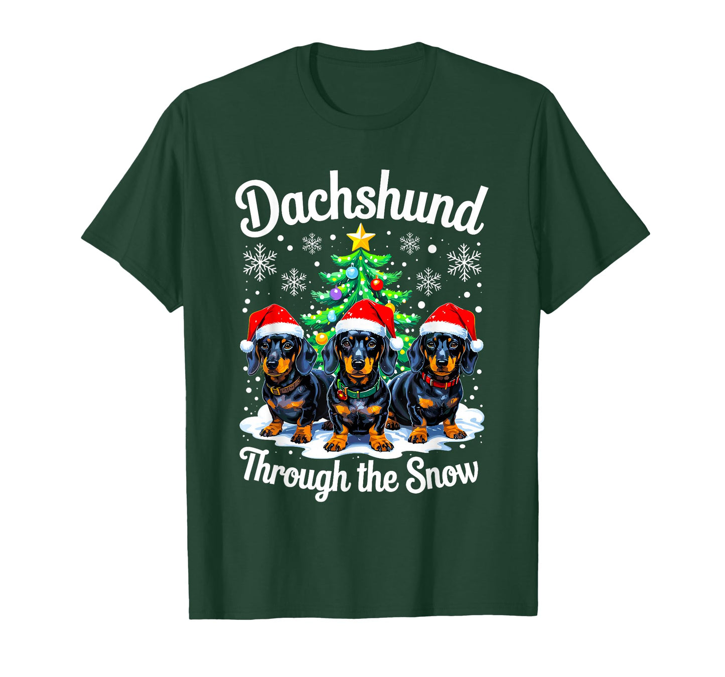 Funny Dachshund Through The Snow Christmas Light Dog Lovers T-Shirt