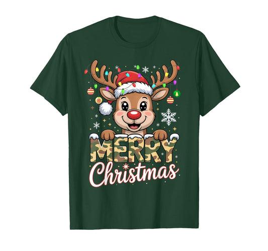 Merry Christmas Reindeer Camouflage Xmas Matching Family T-Shirt