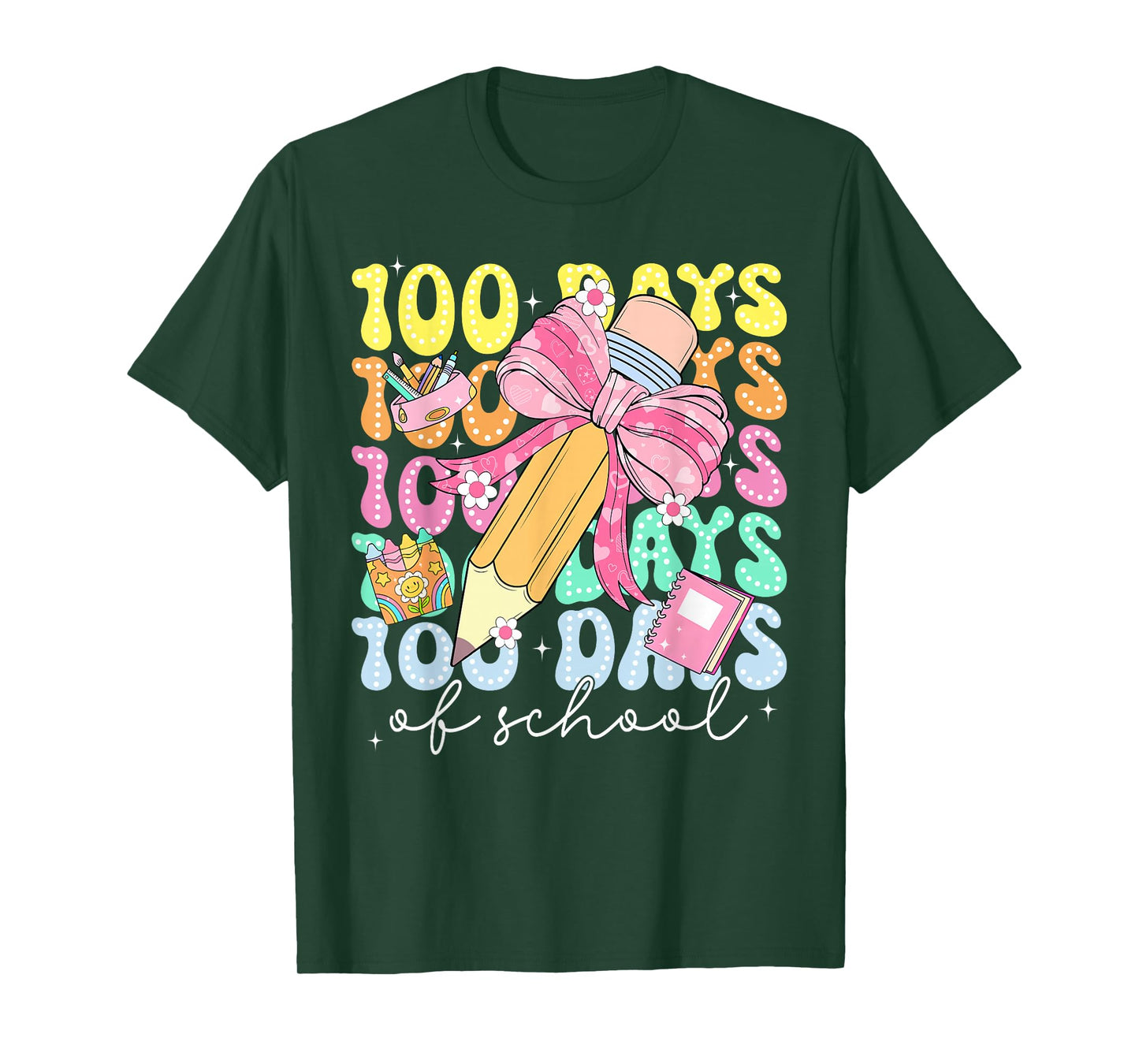 100th Day of School 100 Days Coquette Pencil Bow Girl Women T-Shirt
