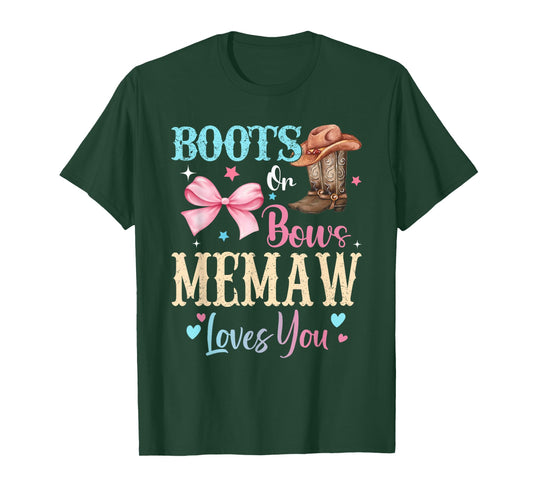 Boots or Bows Memaw Loves You Gender Reveal Family T-Shirt