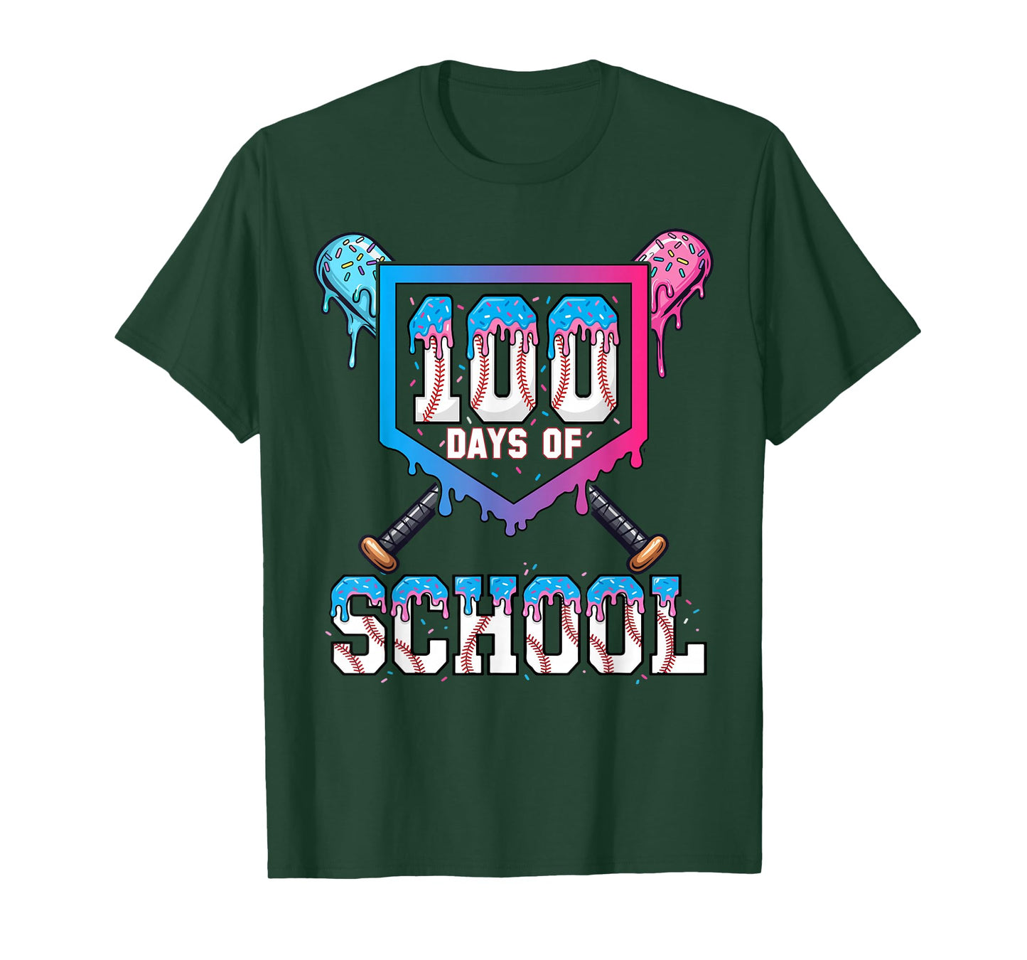100 Days of School Baseball Ice Cream Drip 100th Day Boys T-Shirt