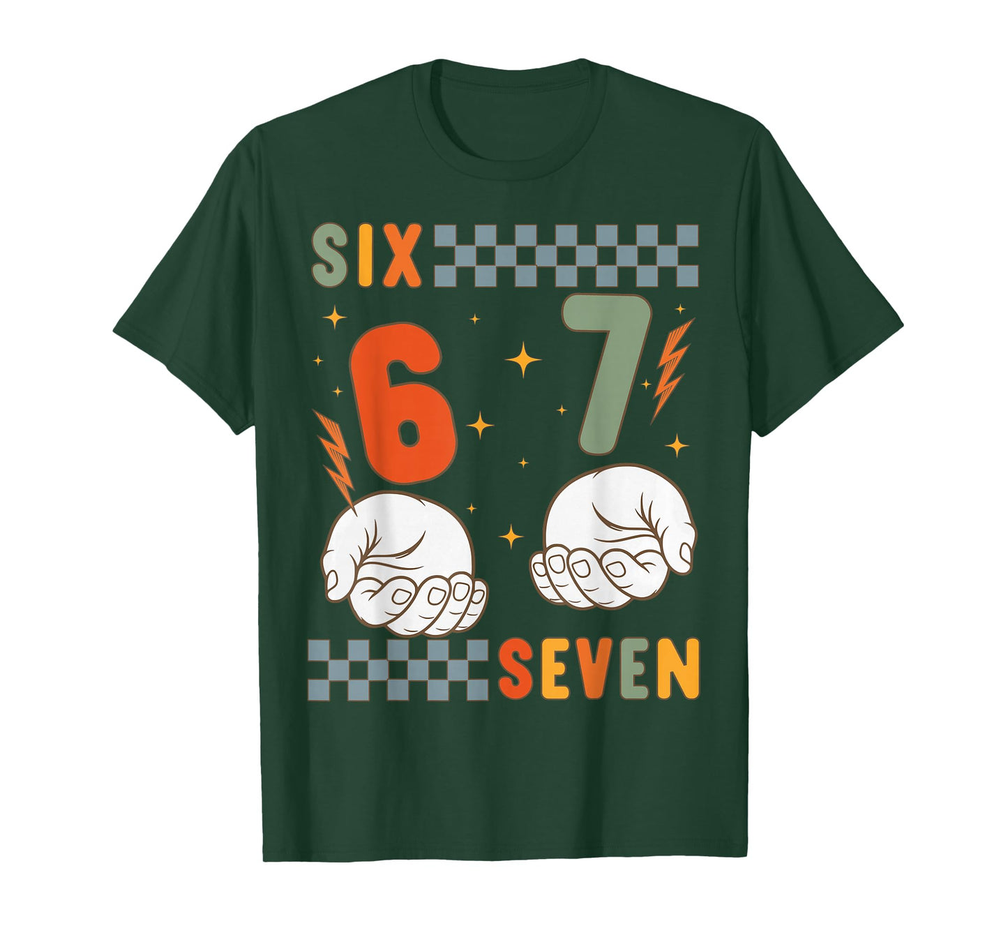 67 Hands Retro 6 7 Meme Vintage Checkered 6-7 Boys Kids 70s T-Shirt