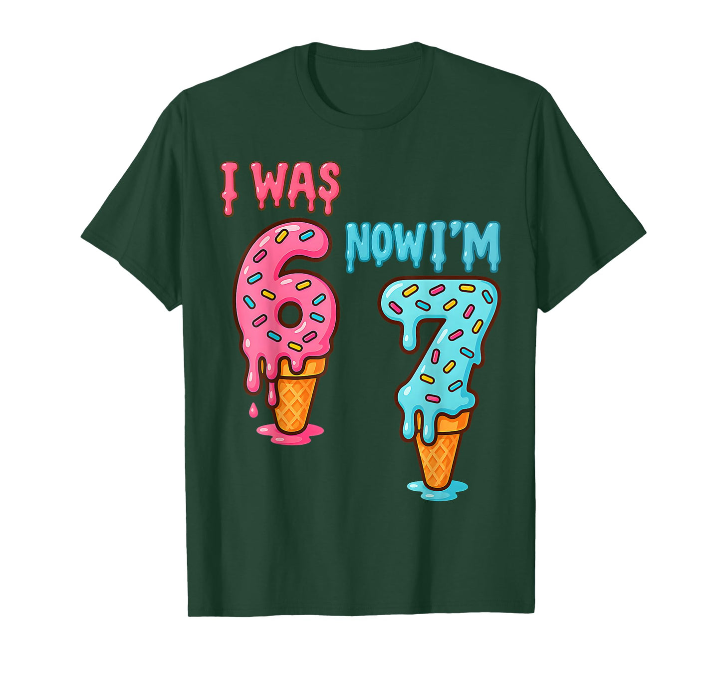 Seven Year Old Birthday I was 6 Now I'm 7 67 Ice Cream Drip T-Shirt