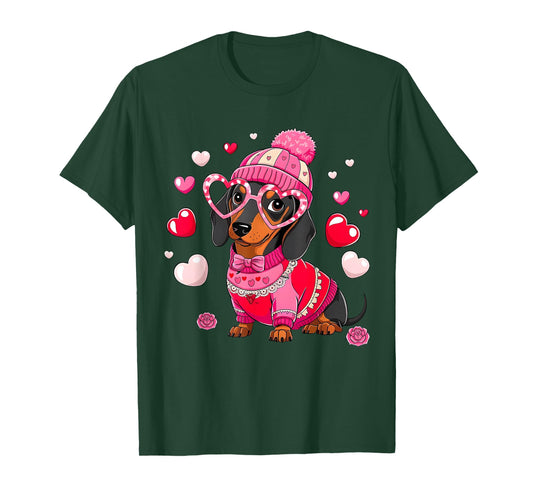 Cute Dachshund Valentine's Day Heart Lover Dog Mom Women T-Shirt