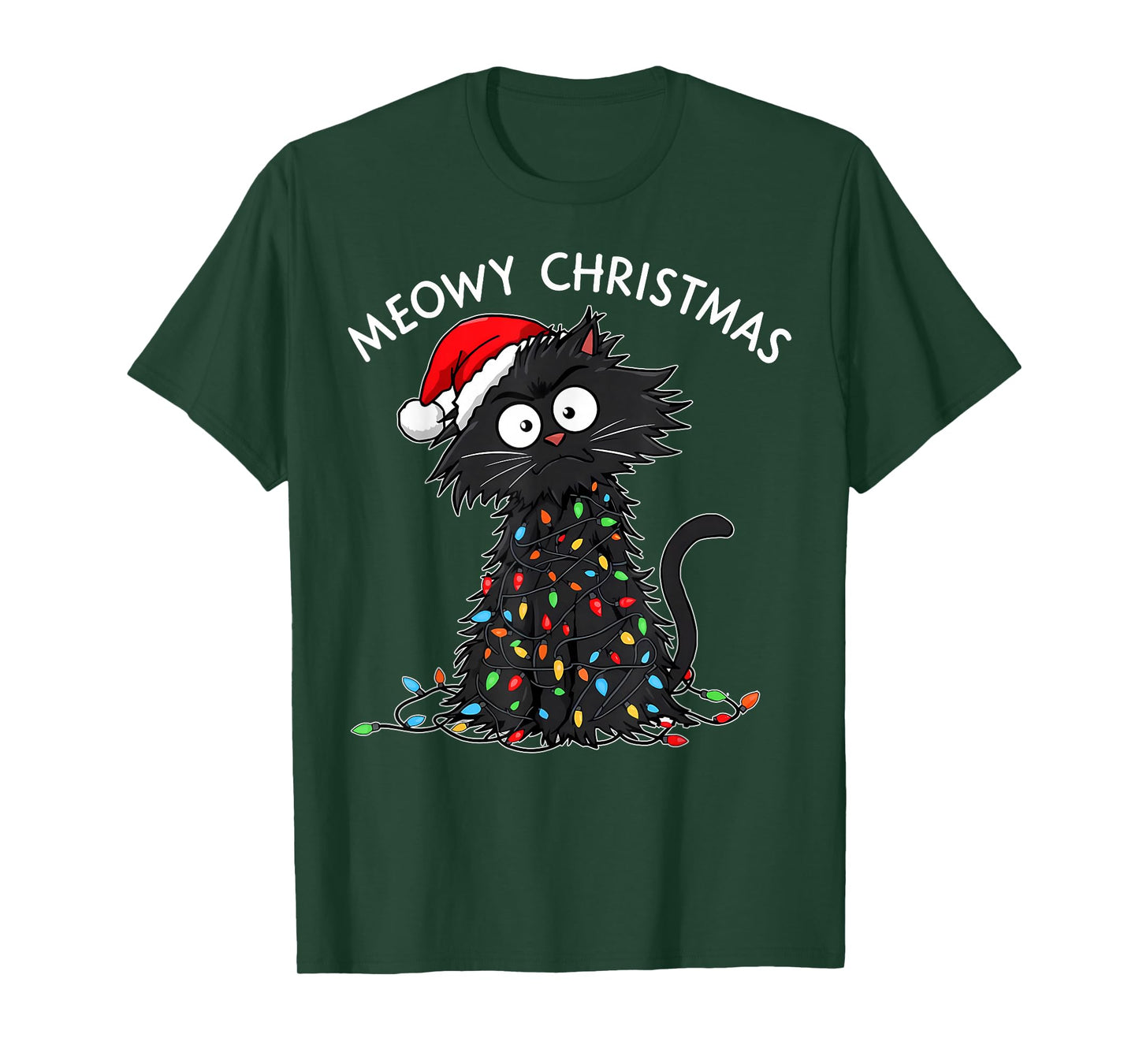Funny Cat Meowy Christmas Lights Pet Lover Xmas Holiday T-Shirt