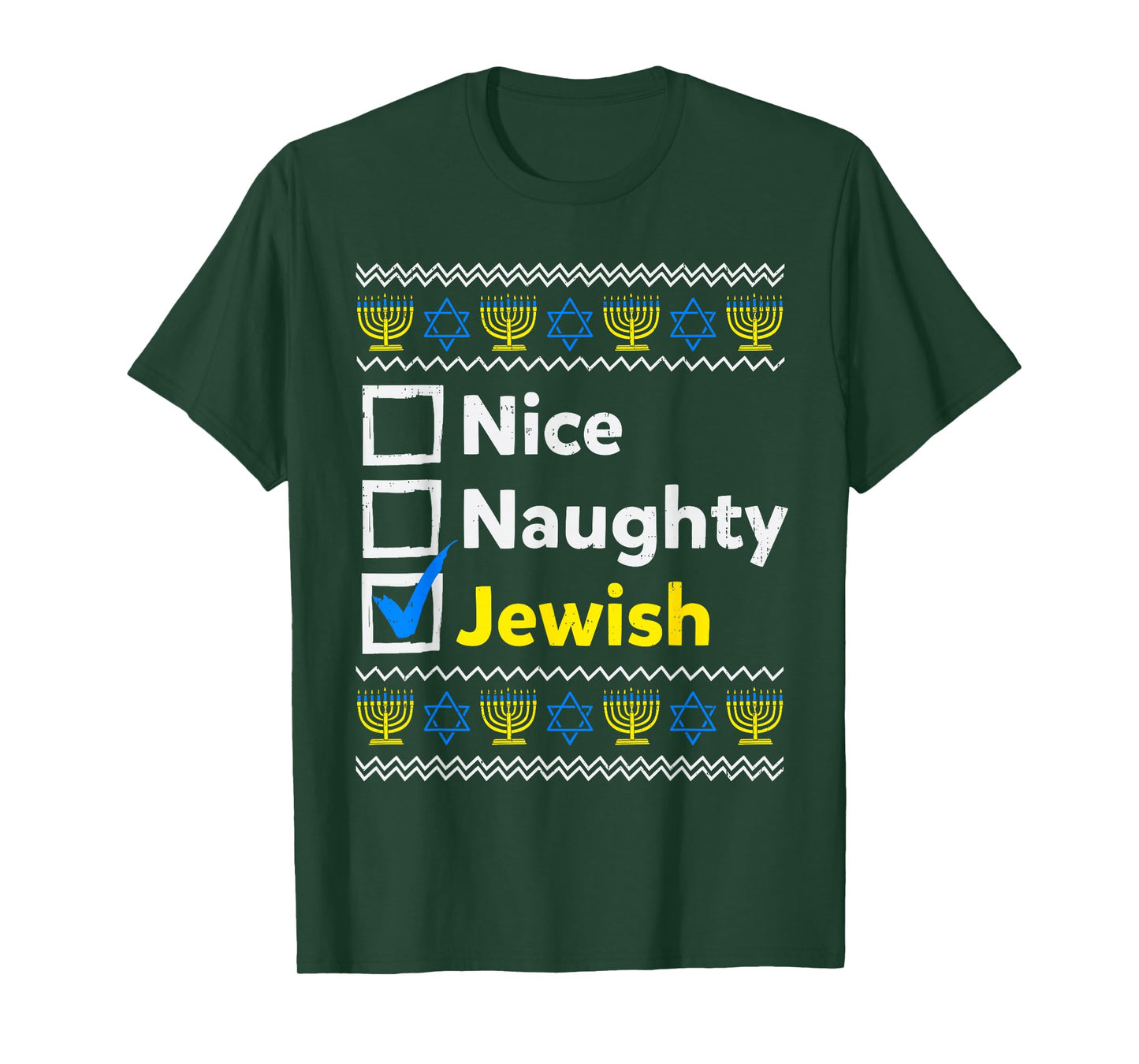 Nice Naughty Jewish Christmas Ugly Hanukkah Menorah Chanukah T-Shirt