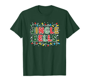 Christmas Jingle Bells Colorful Holiday Lights Plaid Polka T-Shirt