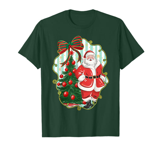 Preppy Christmas Tree Santa Claus Coquette Bow Girl Women T-Shirt