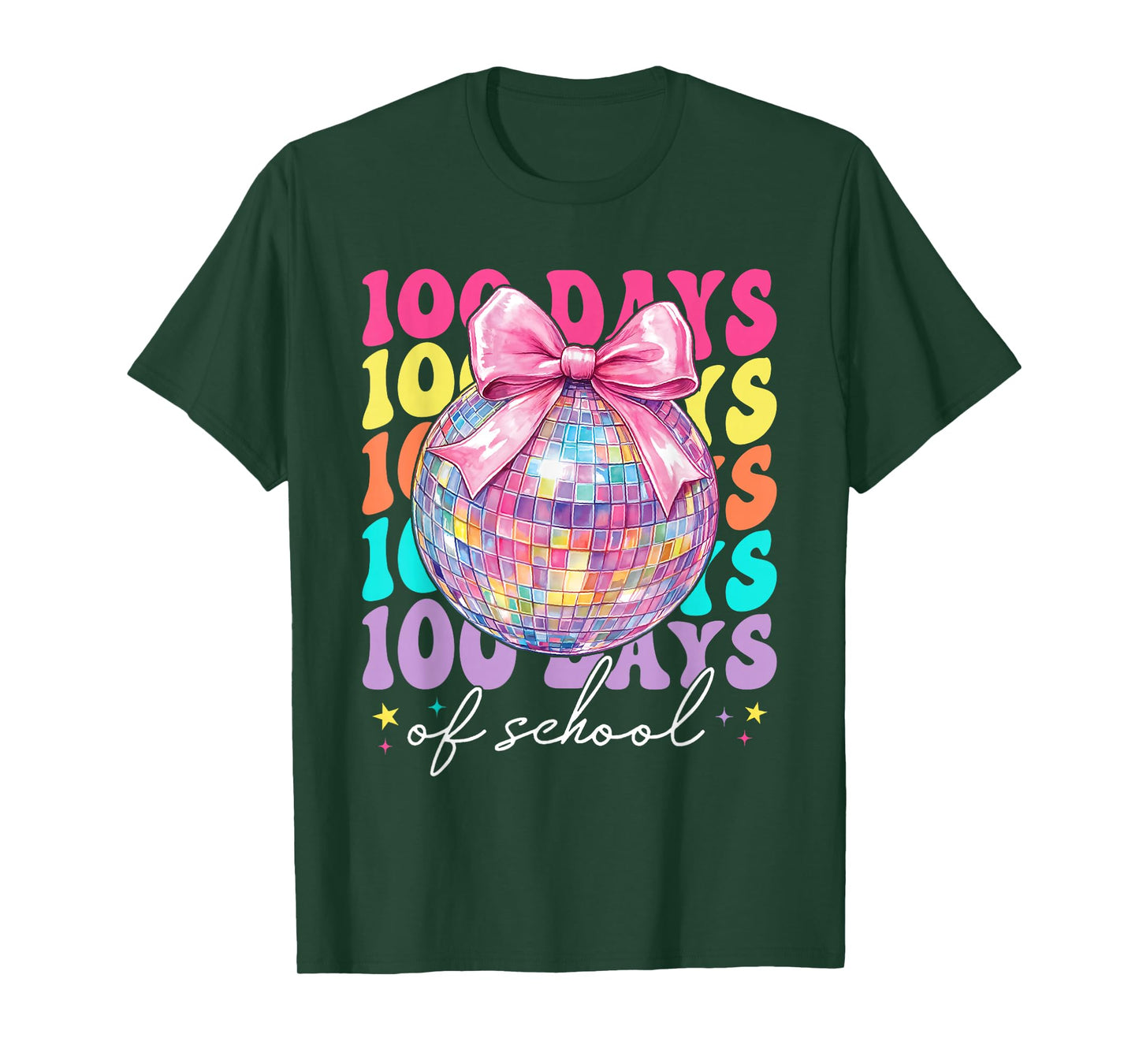 Retro 100 Days of School Coquette Bow Disco Ball Girls Women T-Shirt