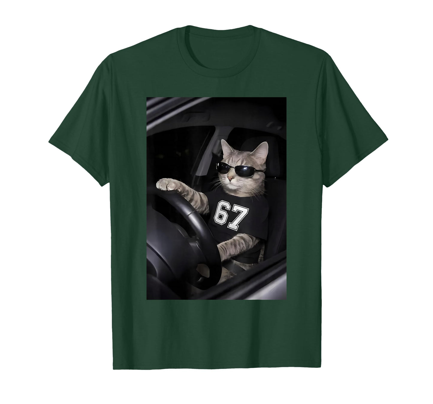 Funny Cat Wearing Sunglasses Driving Car Six Seven 67 Meme T-Shirt