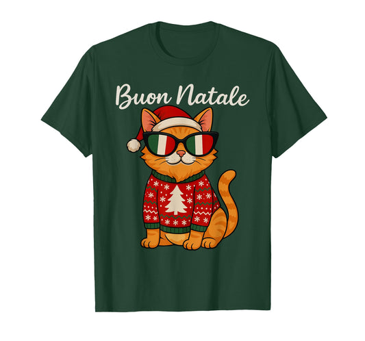 BUON Natale Italian Cat Christmas, Italy Pride Holiday T-Shirt
