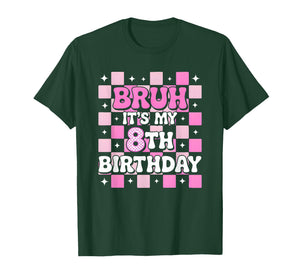 8th Birthday Bruh Pink Checkered Trendy Birthday Girl T-Shirt