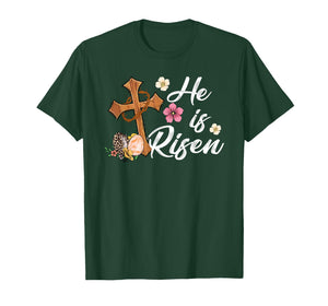 He is Risen Floral Cross Christian Vintage Happy Easter Day T-Shirt