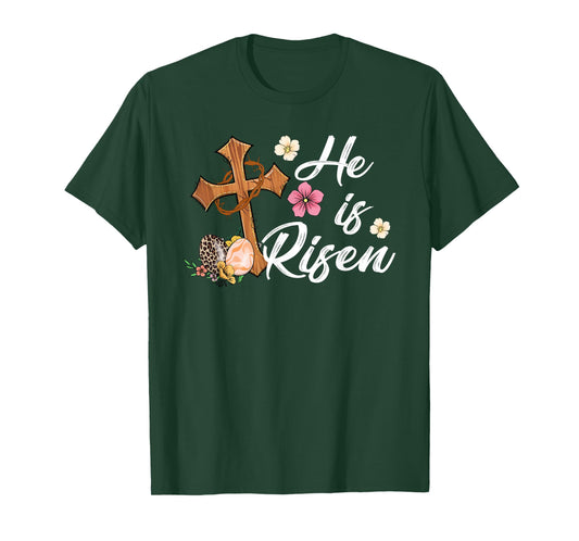 He is Risen Floral Cross Christian Vintage Happy Easter Day T-Shirt