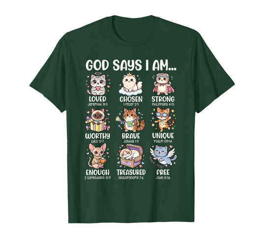 God Says I Am Bible Verses for Christian Cat Lover T-Shirt