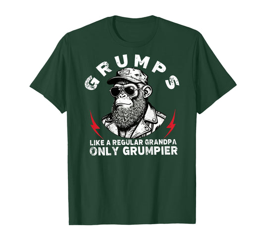 Grumps Like A Regular Grandpa Only Grumpier Monkey (On Back) T-Shirt