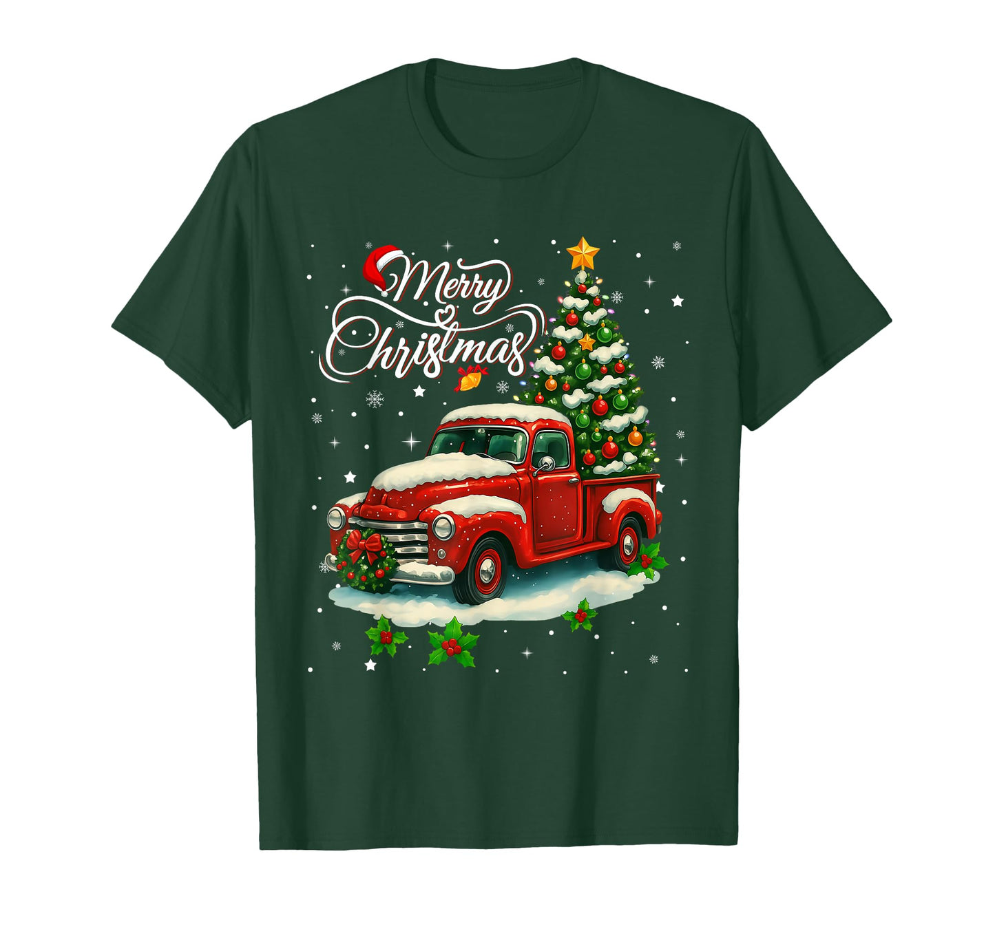 Red Pickup Truck Christmas Tree T-Shirt