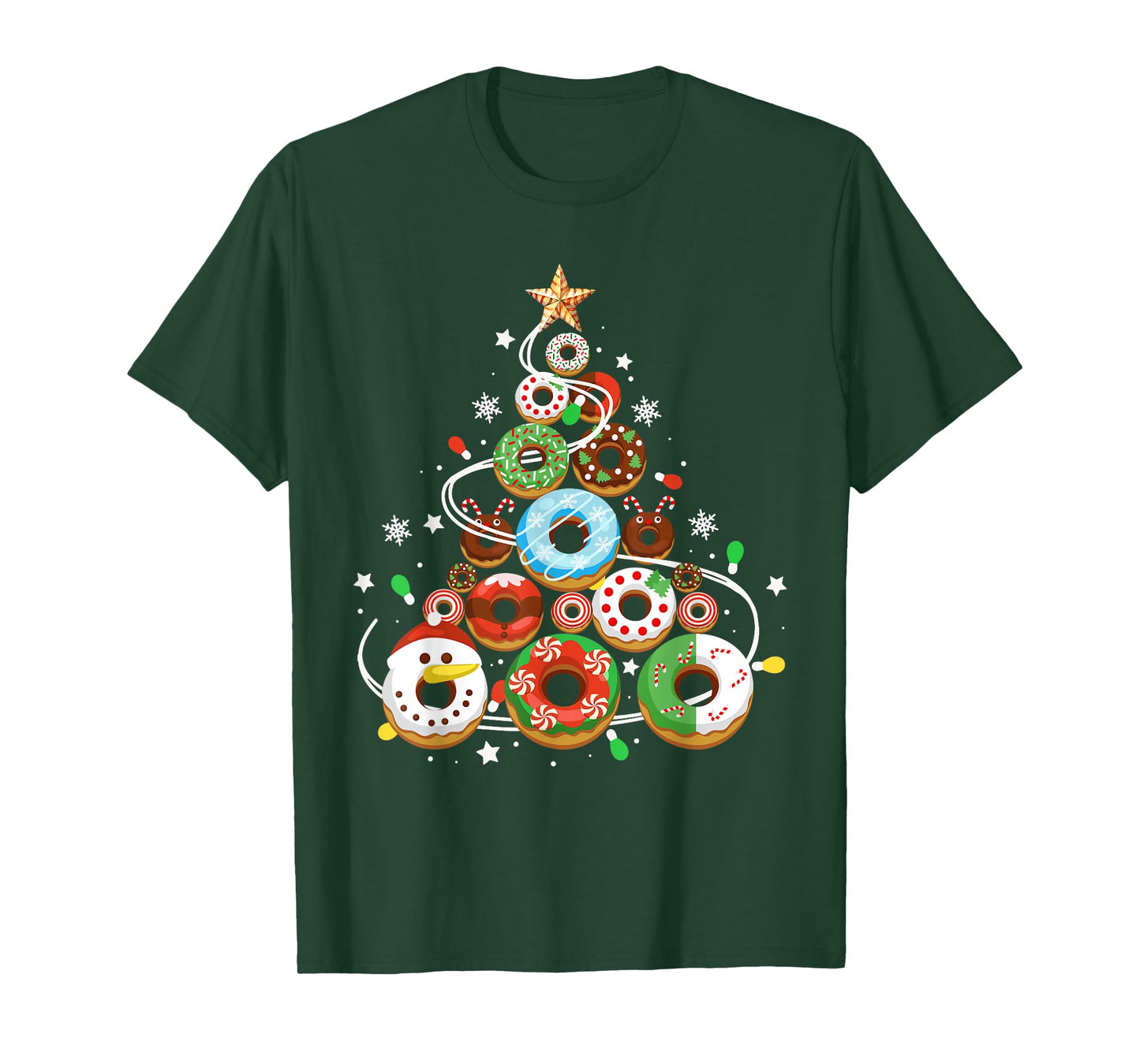 Funny Donuts Christmas Tree Lights Xmas PJS Boys Kids Girls T-Shirt