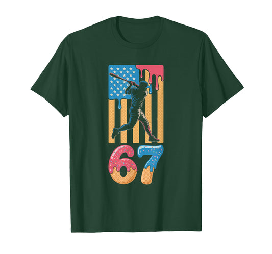 Baseball Drip USA Flag 67 Player 67th Birthday Ice Cream 67 T-Shirt