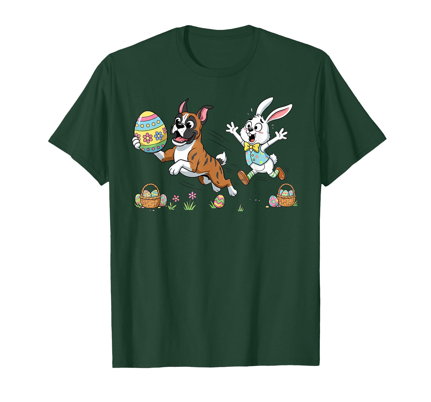 Funny Boxer Dog Bunny Easter Egg Kids Mens Womens Easter Day T-Shirt