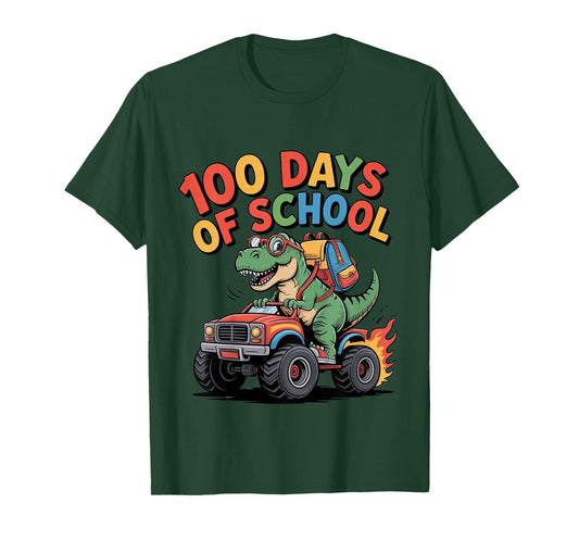 Kids 100 Days of School T-Rex Monster Truck Kids Funny T-Shirt