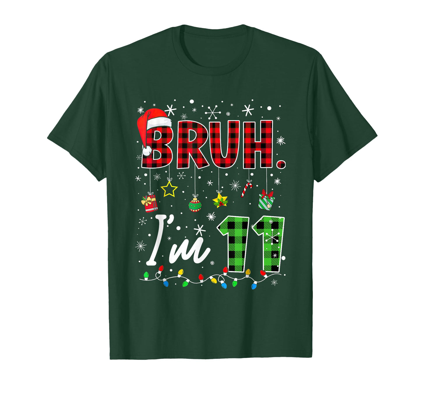 Bruh I'm 11 Years Old Christmas Red Plaid 11th Bday Pajamas T-Shirt
