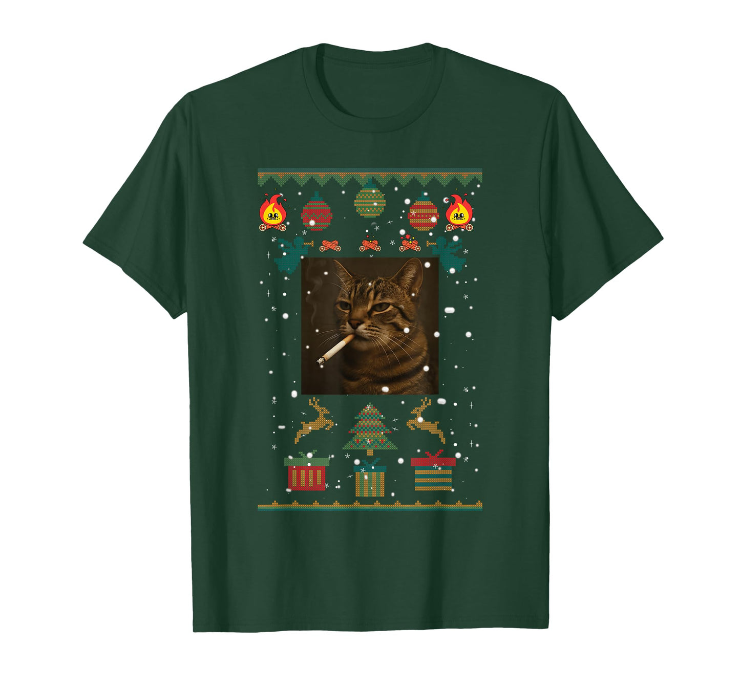Smoking Cat Cigarette Meme Sarcasm Ugly Christmas Sweater T-Shirt