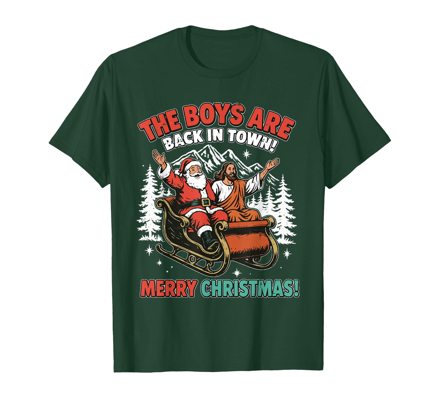 Vintage The Boys are Back in Town Christmas Santa Jesus Xmas T-Shirt