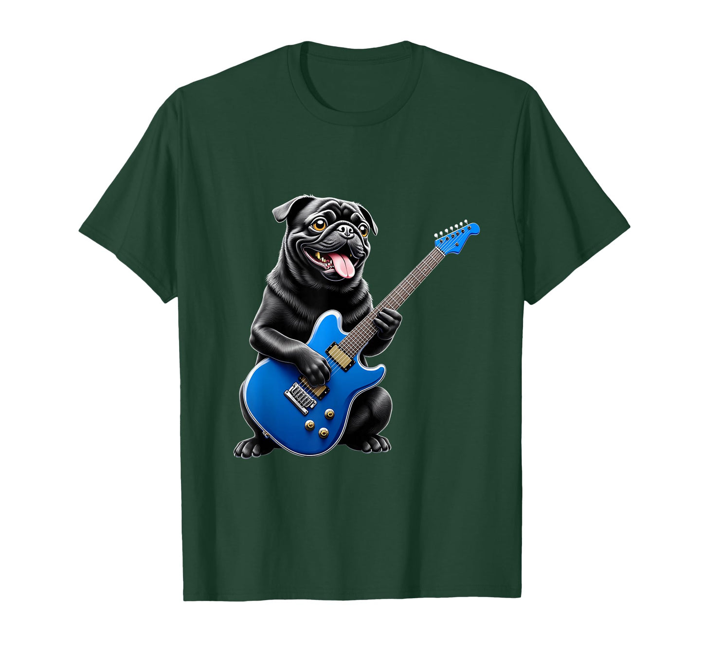 Funny Black Pug Playing Guitar Design for Music Pug Lovers T-Shirt