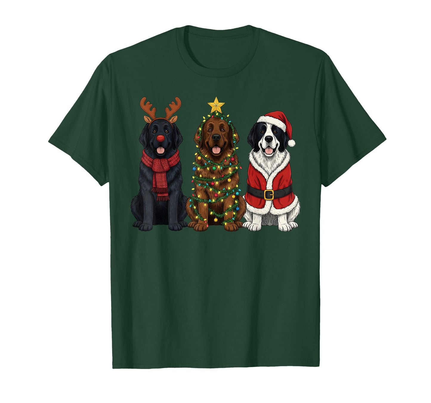 Retro Christmas Newfoundland Dog Lover Santa Reindeer T-Shirt