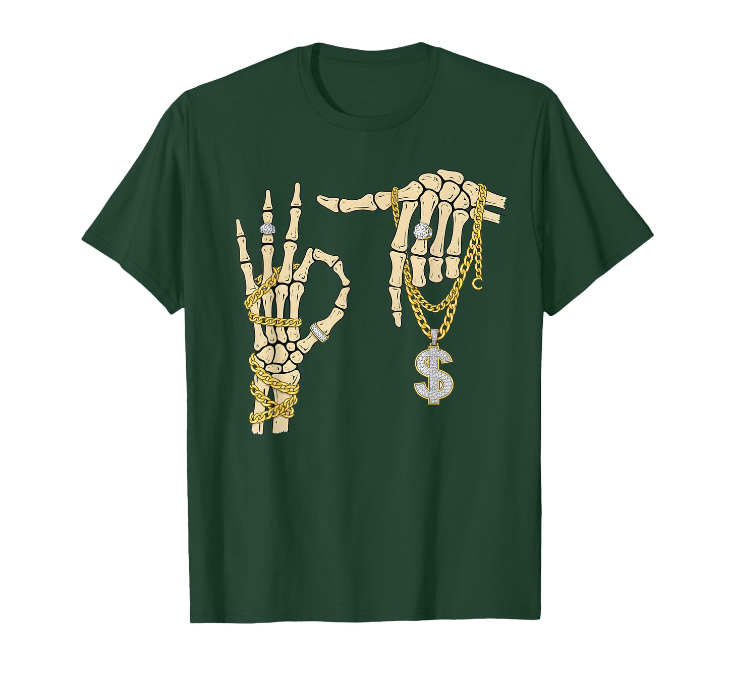 67 Six Seven Meme Novelty Skeleton Hand Bling Chain Rings T-Shirt