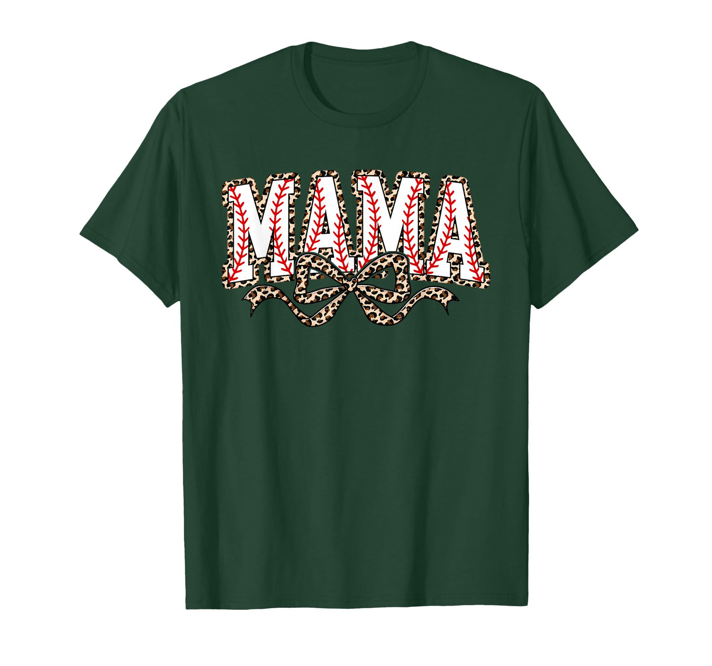 Leopard Baseball Mama Coquette Bow Funny Baseball Mom Mother T-Shirt