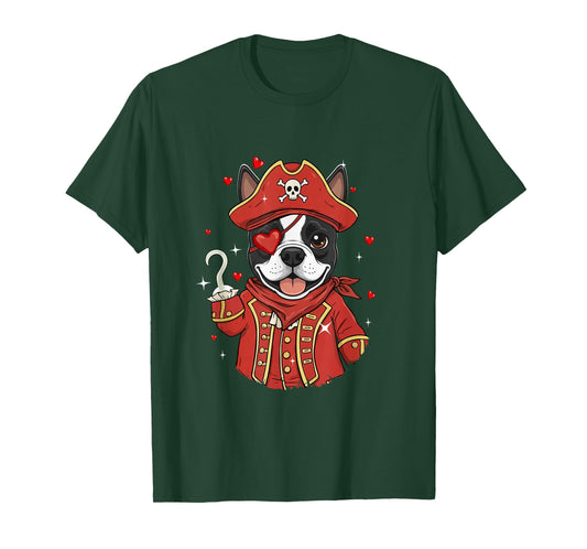 Boston Terrier As Pirate Valentine's Day Matching Owner Kids T-Shirt