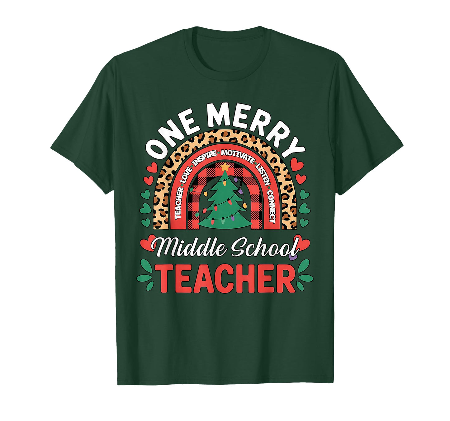 Funny One Merry Middle School Teacher Rainbow Christmas Xmas T-Shirt